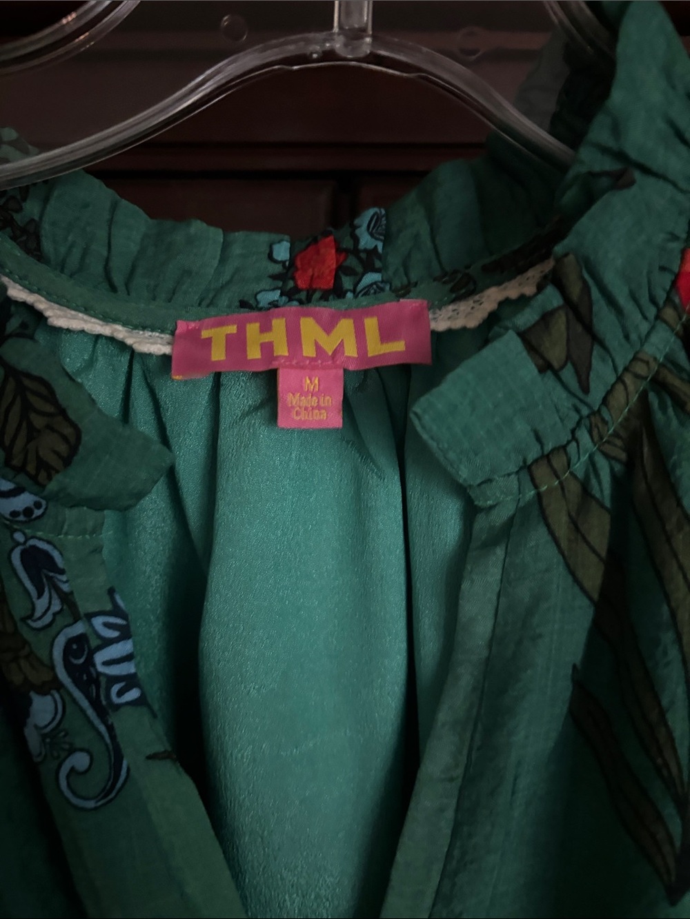 THML Teal Green Floral Midi Dress with Red & Blue Blooms - Picture 2 of 5